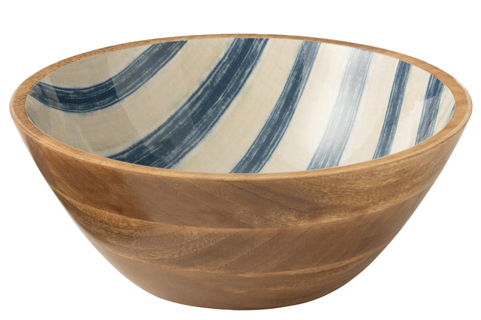 J-Line kom Strepen - hout - blauw|wit - large