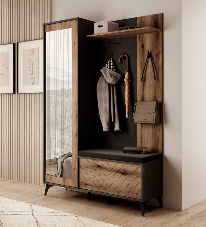 Meubella - Kapstok Dolores - Eiken - Zwart - 134 cm