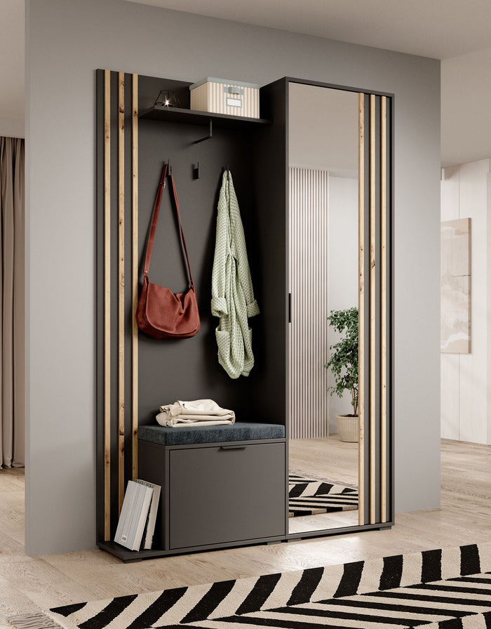 Meubella - Kapstok Nappa - Antraciet - Eiken - 131 cm