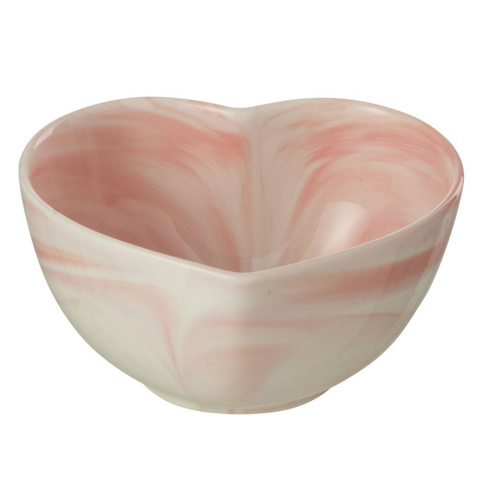 J-Line Hart kom - porselein - wit|roze - medium - 4 stuks