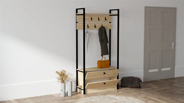 Giga Meubel - Garderobemeubel Naturel Hout - 90x33x180cm - Manolya