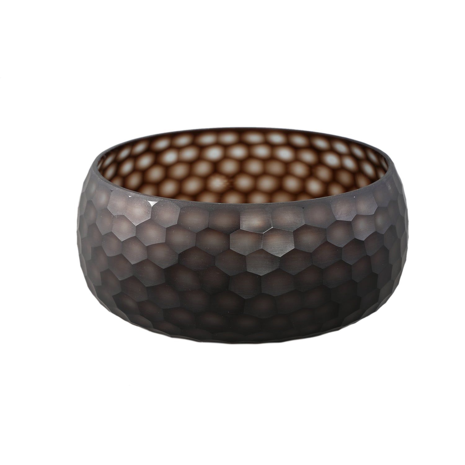 PTMD Eboney Brown Bowl Shaped Glass Vase Circle Pattern