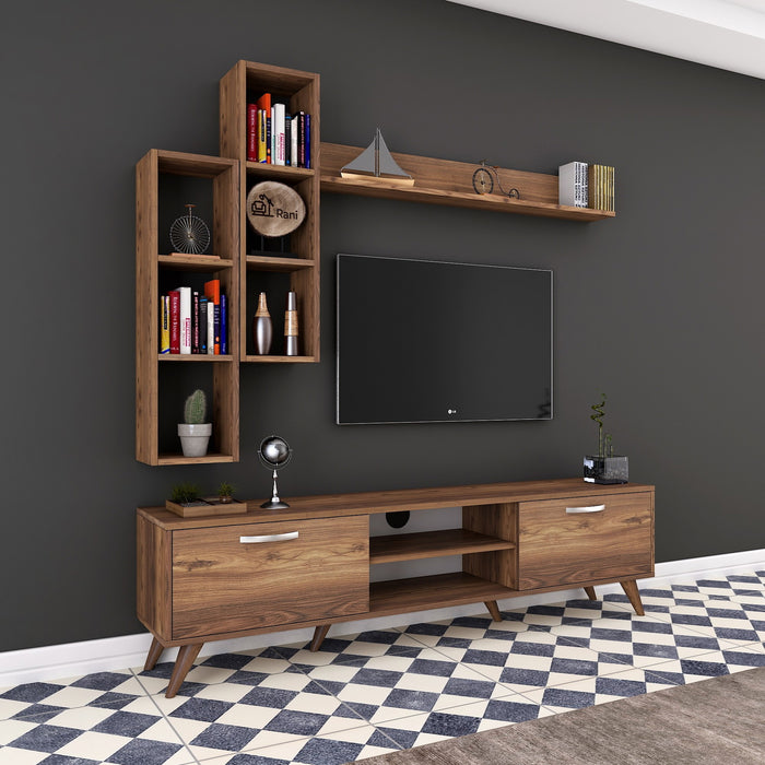 Giga Meubel - Tv-meubel + Wandschap Walnoot Hout - 180cm - Zafer