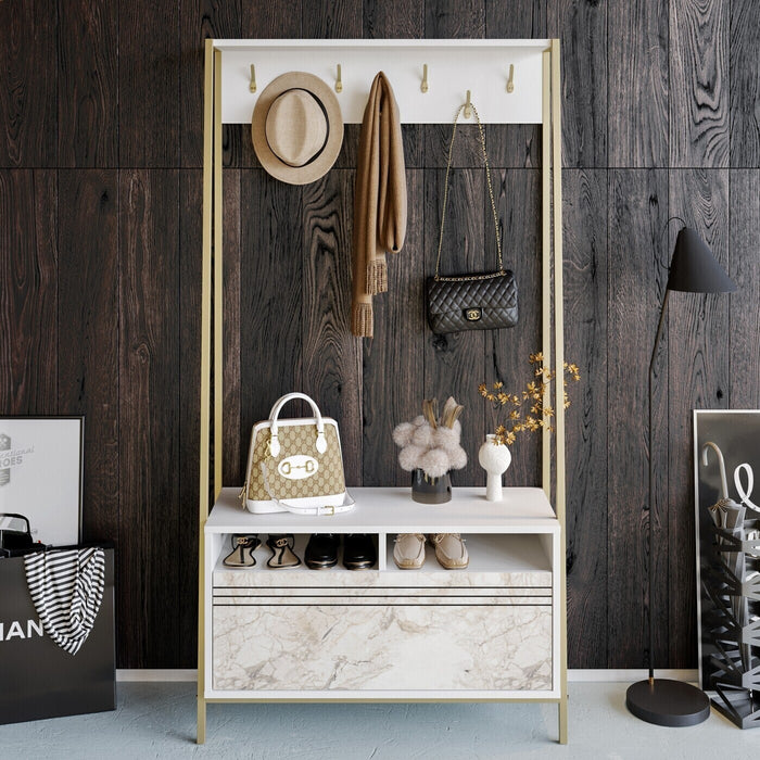 Giga Meubel - Garderobemeubel Goud|Wit Hout - 94x35,3x180cm - Devin