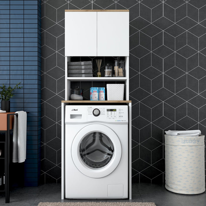 Giga Meubel - Wasmachinekast Wit Hout - 65x60x183,6cm - Kadi