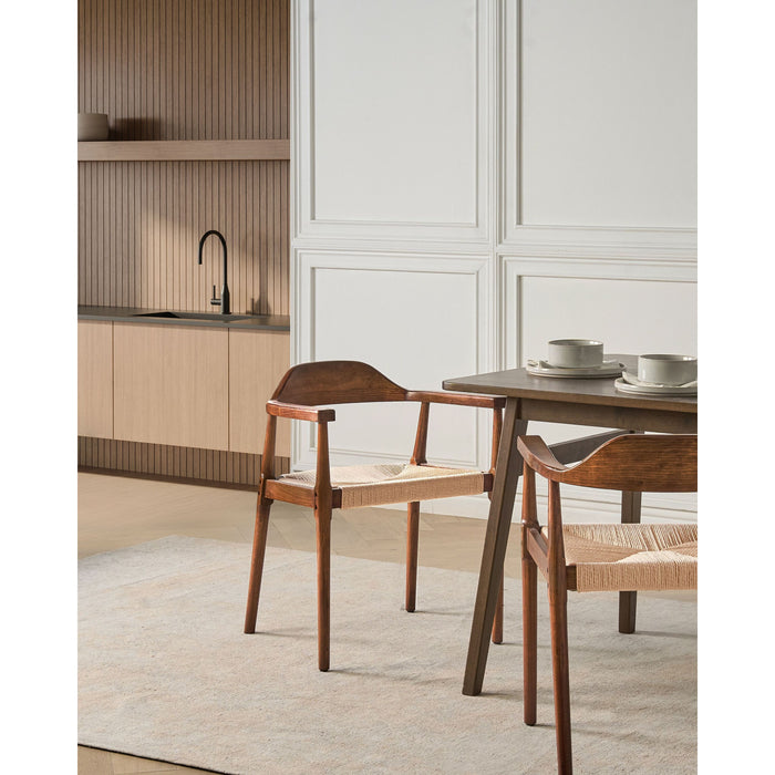 Beliani-OAKDALE-Eetkamerstoel set van 2-Donkerbruin|Beige-Rubberhout