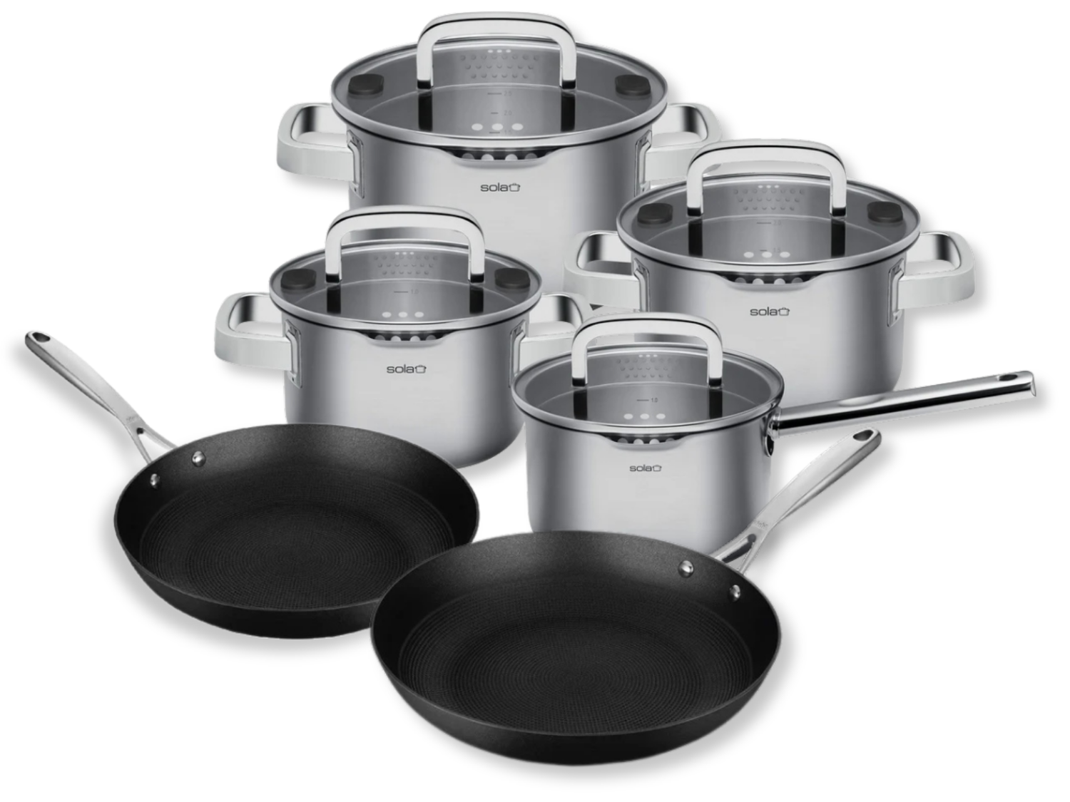 Sola Pannenset Juvia + Stahl Cookware koekenpannenset Gietijzer Lichtgewicht - ø 24 en 28 cm - 4 Delig
