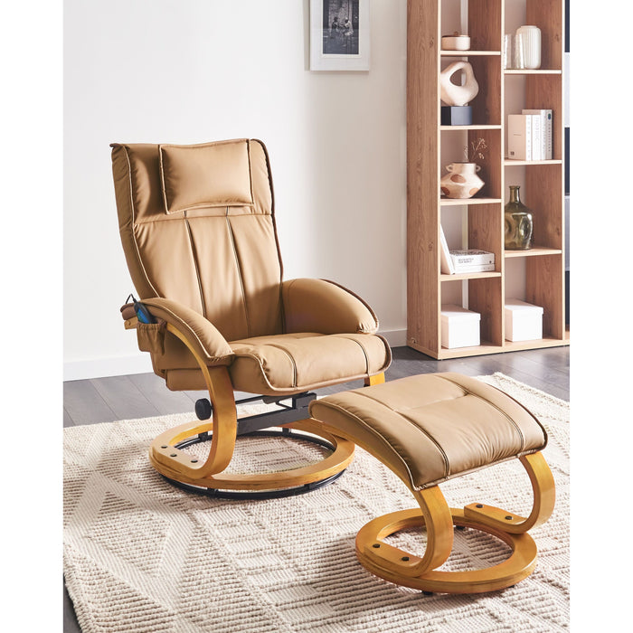 Beliani-MAJESTIC-Massagefauteuil met hocker-Lichtbruin-Kunstleer