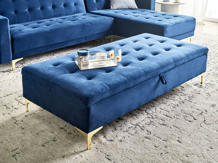 Beliani - ABERDEEN - Ottomaan met opbergruimte - Marineblauw - Fluweel