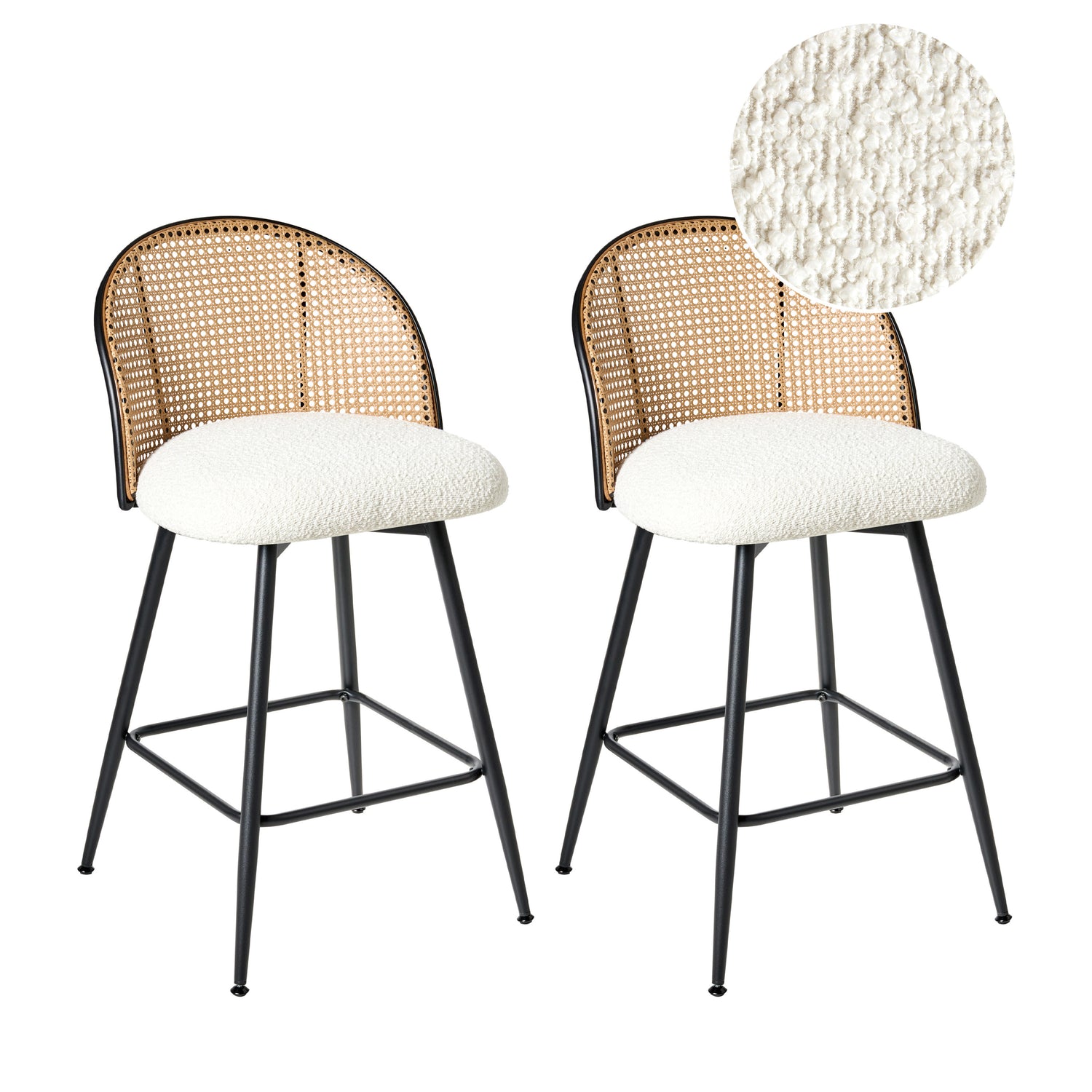 Beliani - NATHAN - Barkruk set van 2 - Off-white - 91 cm - Bouclé