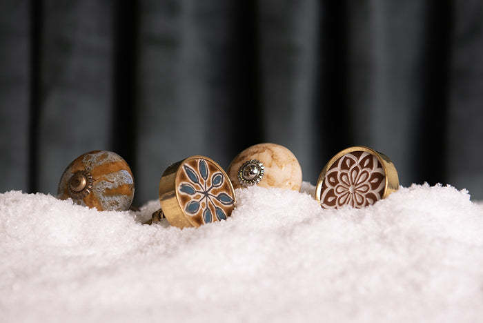 Clayre & Eef Deurknop Ø 4 cm Goudkleurig Bruin Keramiek Bloem