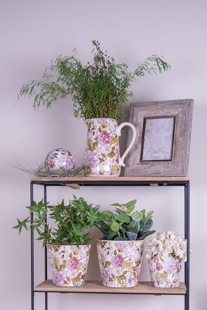 Clayre & Eef Decoratie Kan 16x11x18 cm Roze Beige Keramiek Bloemen