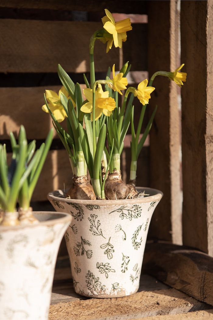 Clayre & Eef Decoratie Kan 15x10x19 cm Groen Beige Keramiek Bloemen