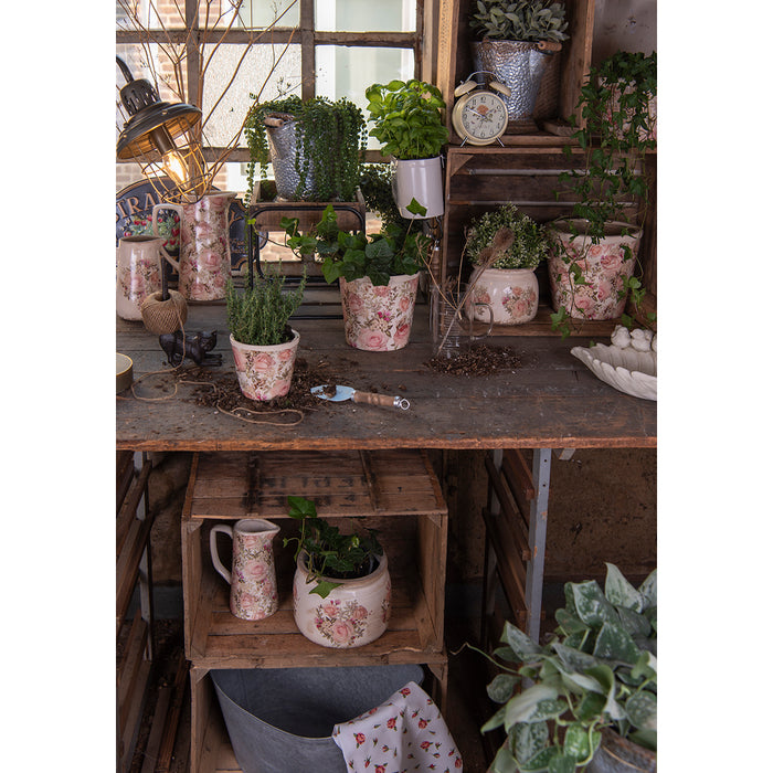 Clayre & Eef Decoratie Kan 1500 ml Roze Beige Keramiek Bloemen