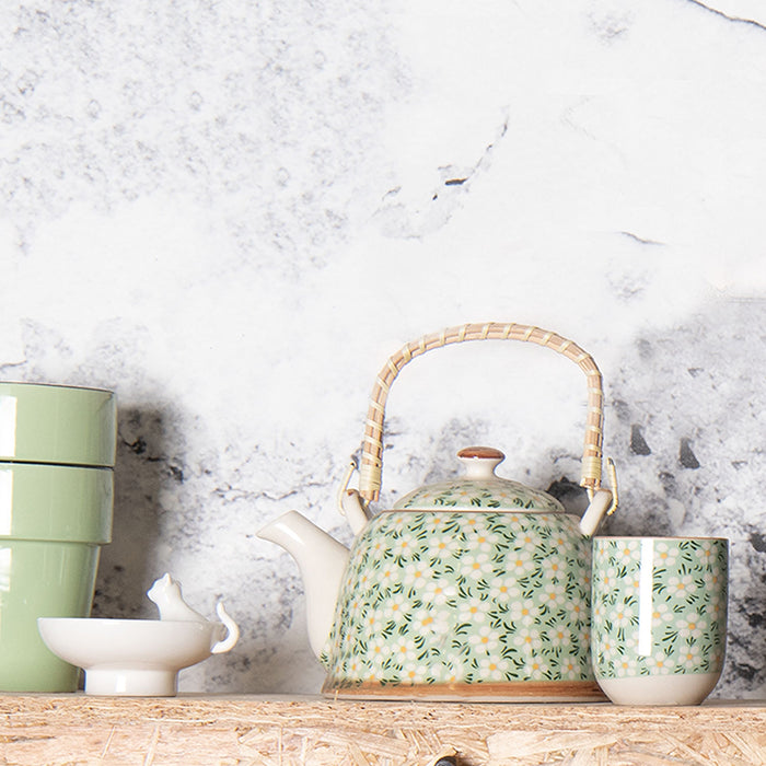 Clayre & Eef Theepot met Filter 700 ml Groen Keramiek Bloemen