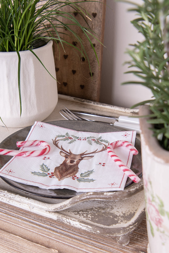 Clayre & Eef Servetten Papier Set van 20 33x33 cm (20) Wit Bruin