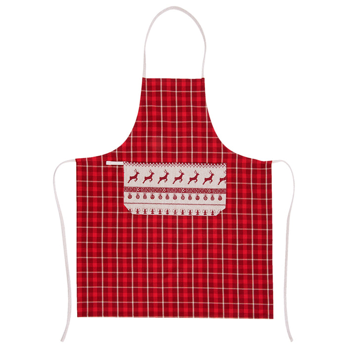 Clayre & Eef Keukenschort 70x85 cm Rood Beige Katoen Kerst