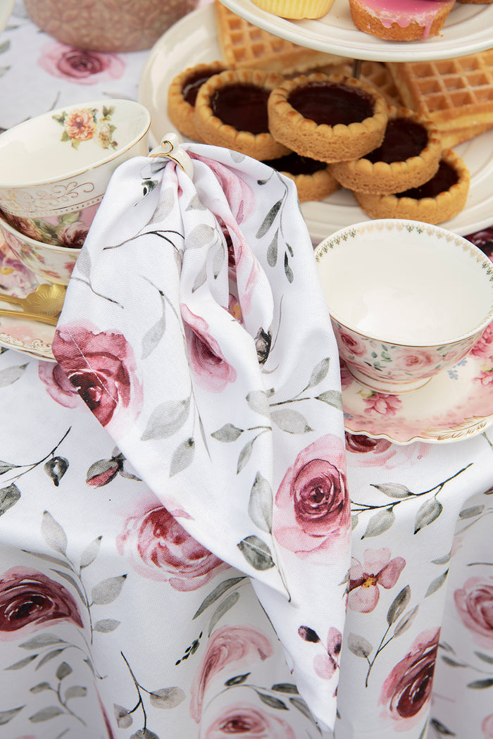 Clayre & Eef Theedoek 50x70 cm Wit Roze Katoen Rozen