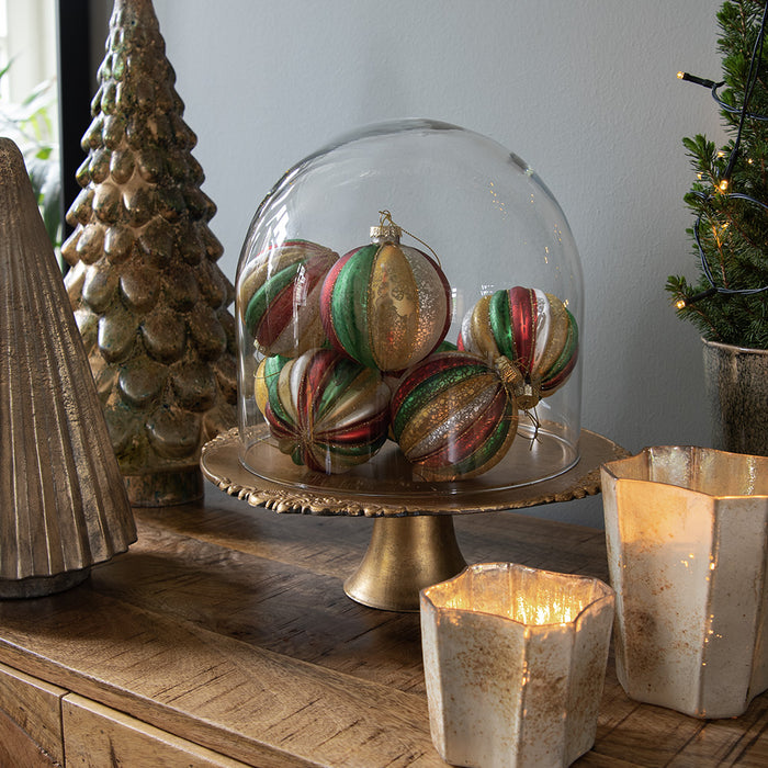 Clayre & Eef Kerstbal Set van 4 Ø 8 cm Rood Groen Glas