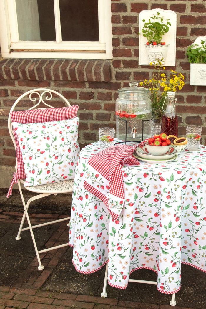 Clayre & Eef Broodmand 35x35 cm Wit Rood Katoen Aardbeien