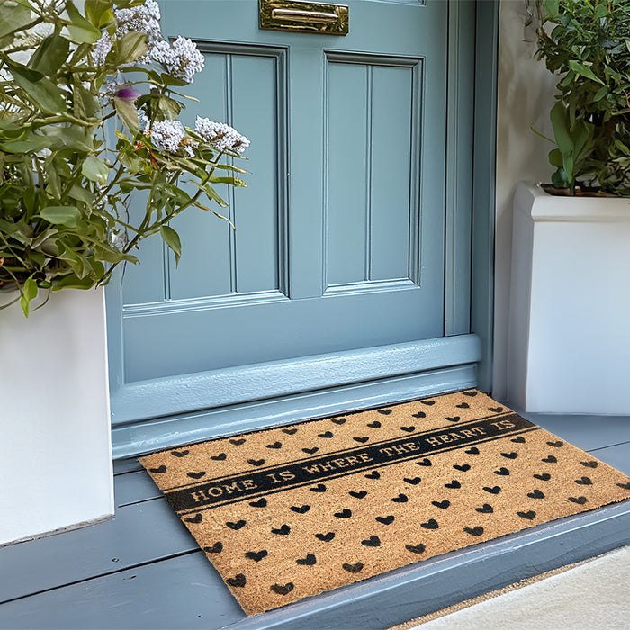 Clayre & Eef Deurmat 75x45 cm Bruin Kokos Harten