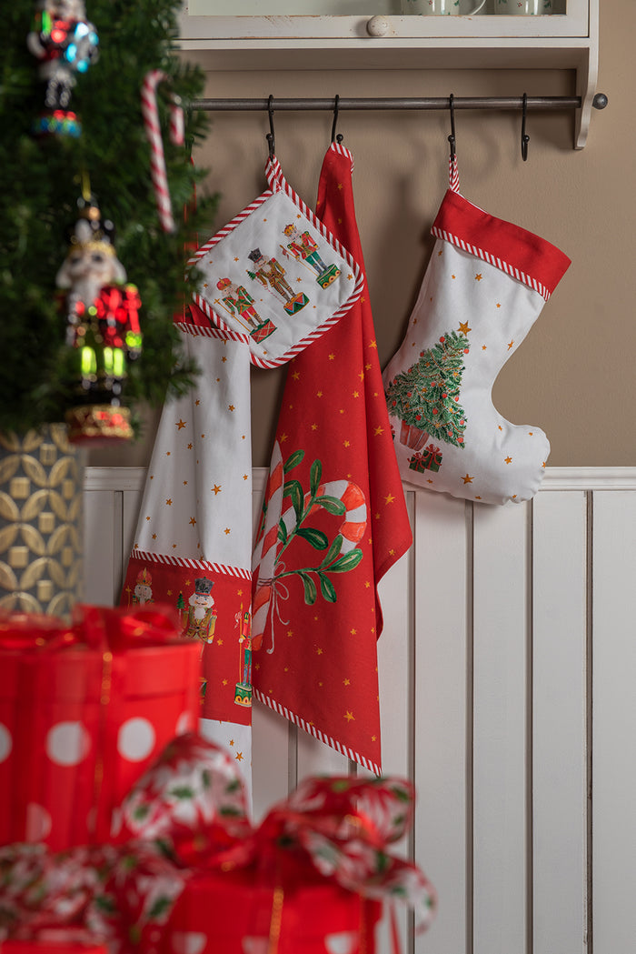 Clayre & Eef Pannenlap 20x20 cm Wit Rood Katoen Notenkrakers