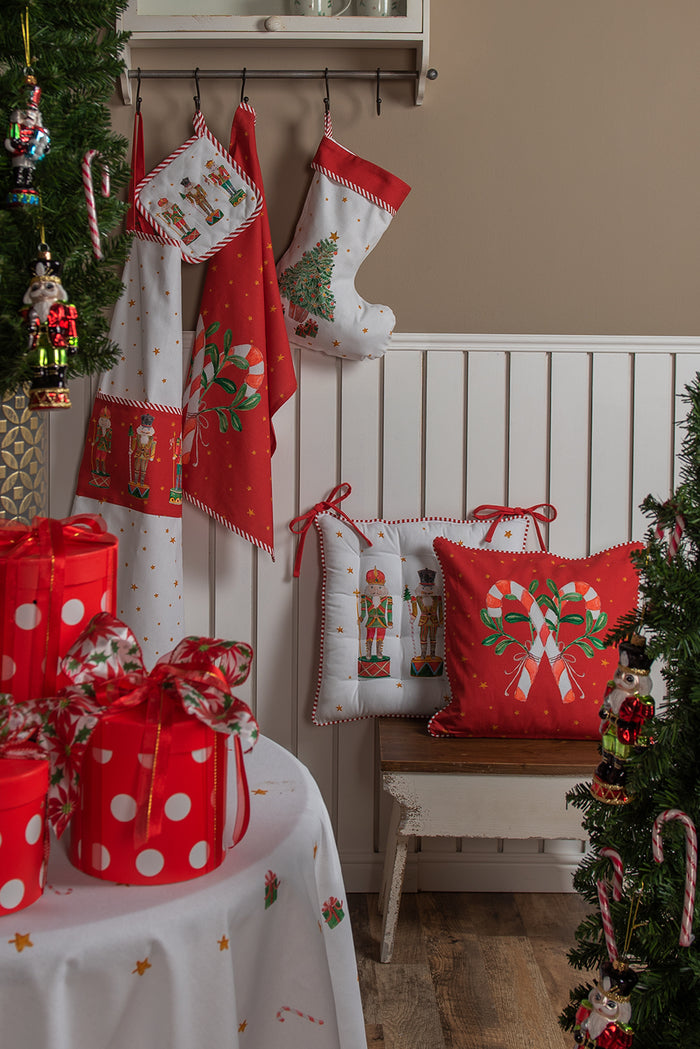 Clayre & Eef Pannenlap 20x20 cm Wit Rood Katoen Notenkrakers