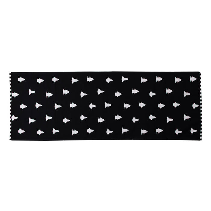 Clayre & Eef Tafelloper Kerst 50x140 cm Zwart Wit Katoen Kerstbomen