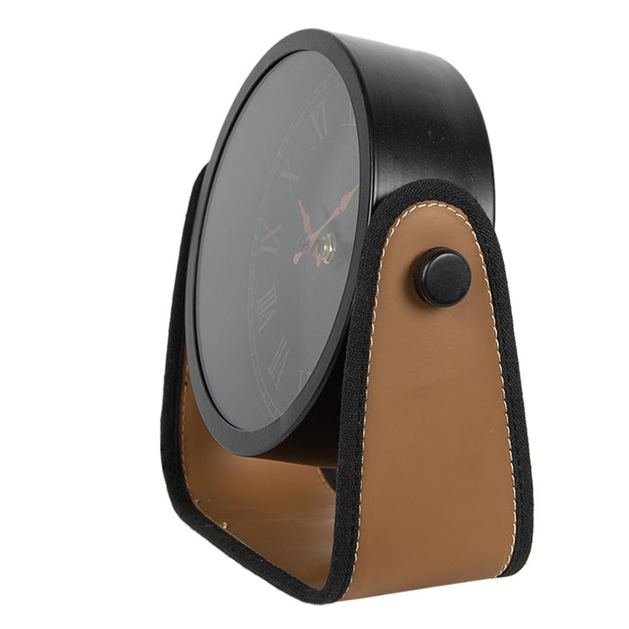 Clayre & Eef Tafelklok 22 cm Zwart Bruin IJzer