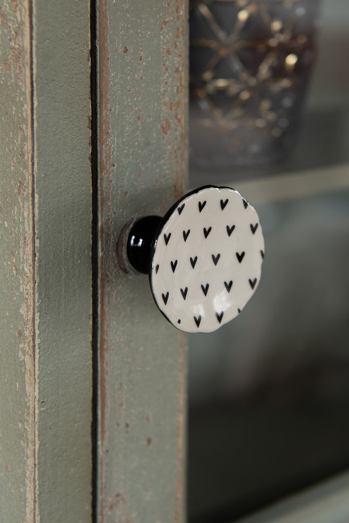 Clayre & Eef Deurknop Set van 4  Ø 4 cm Beige Keramiek Hartjes