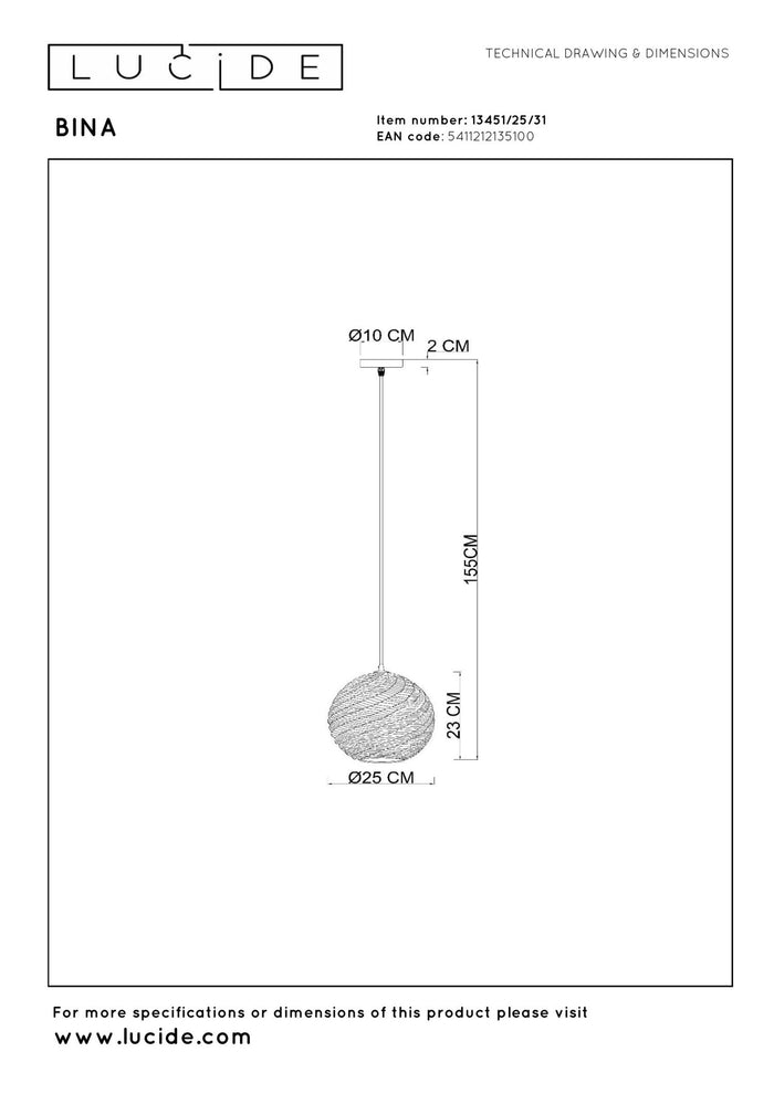 Lucide BINA Hanglamp - Wit