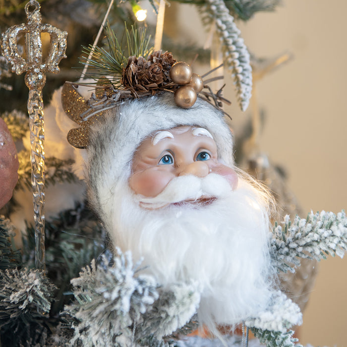 Clayre & Eef Kersthanger Kerstman 10x9x28 cm Wit Kunststof