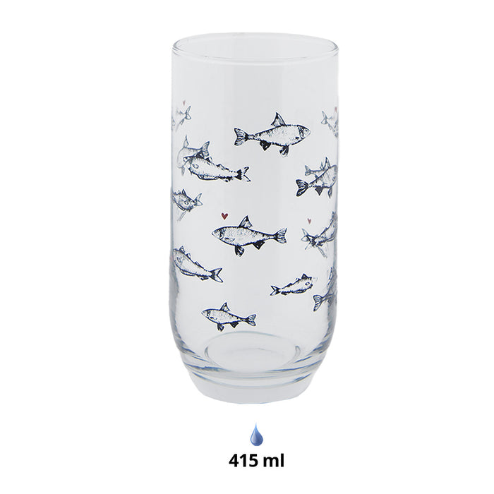 Clayre & Eef Waterglas Ø 7x14 cm | 380 ml Transparant Glas Vissen