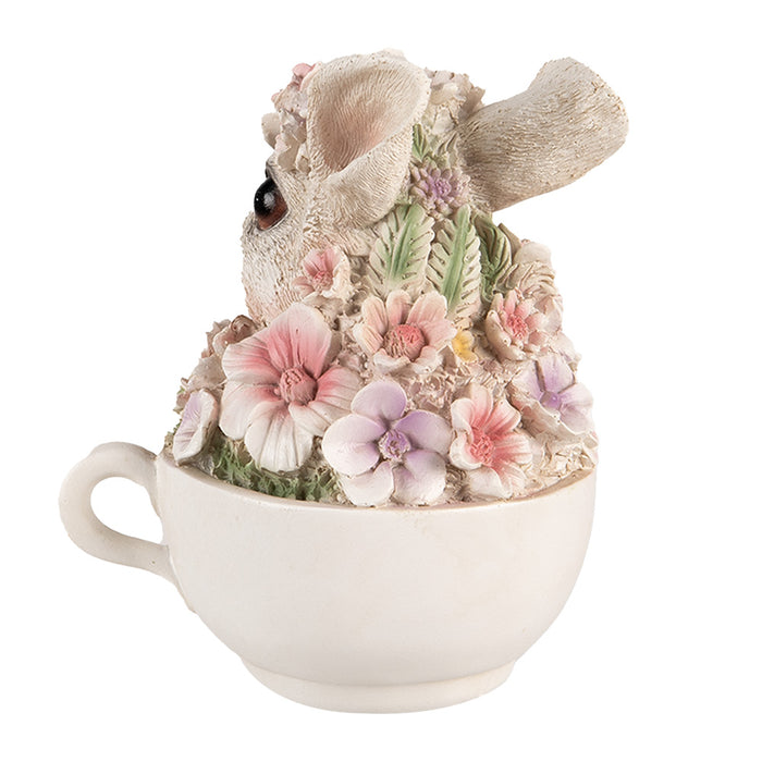 Clayre & Eef Beeld Konijn 15 cm Grijs Roze Polyresin