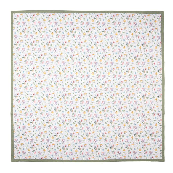 Clayre & Eef Tafelkleed 100x100 cm Wit Groen Katoen Bloemen
