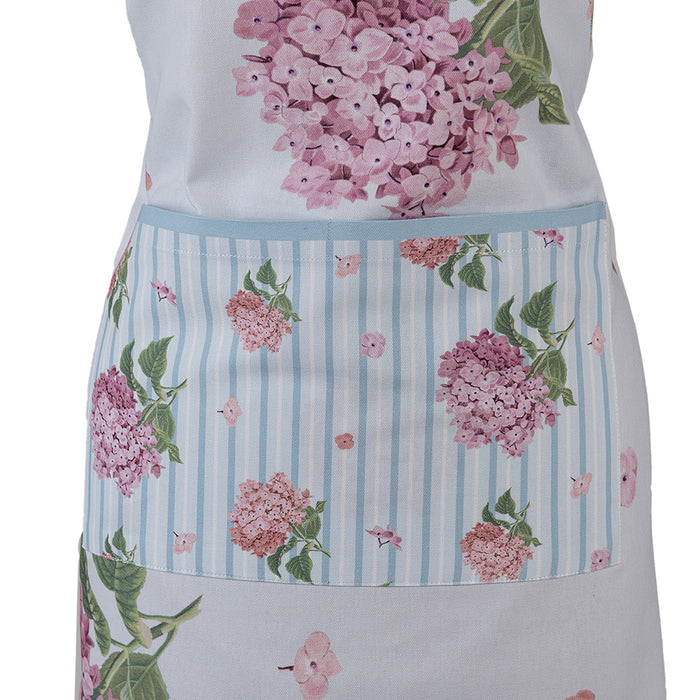 Clayre & Eef Keukenschort 70x85 cm Blauw Roze Katoen Hortensia