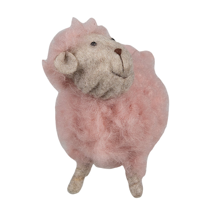 Clayre & Eef Decoratie Beeld Schaap 14 cm Roze Synthetisch
