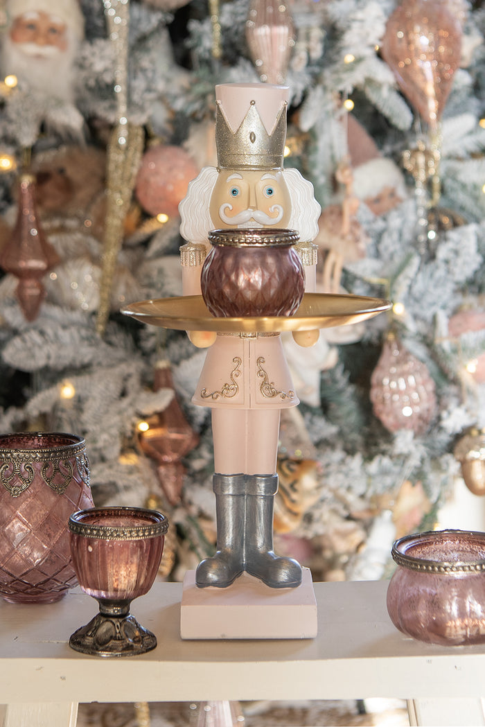 Clayre & Eef Theelichthouder Ø 9x6 cm Roze Glas