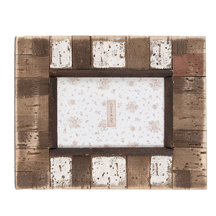 Clayre & Eef Fotolijst  10x15 cm Bruin Wit Hout Glas Rechthoek