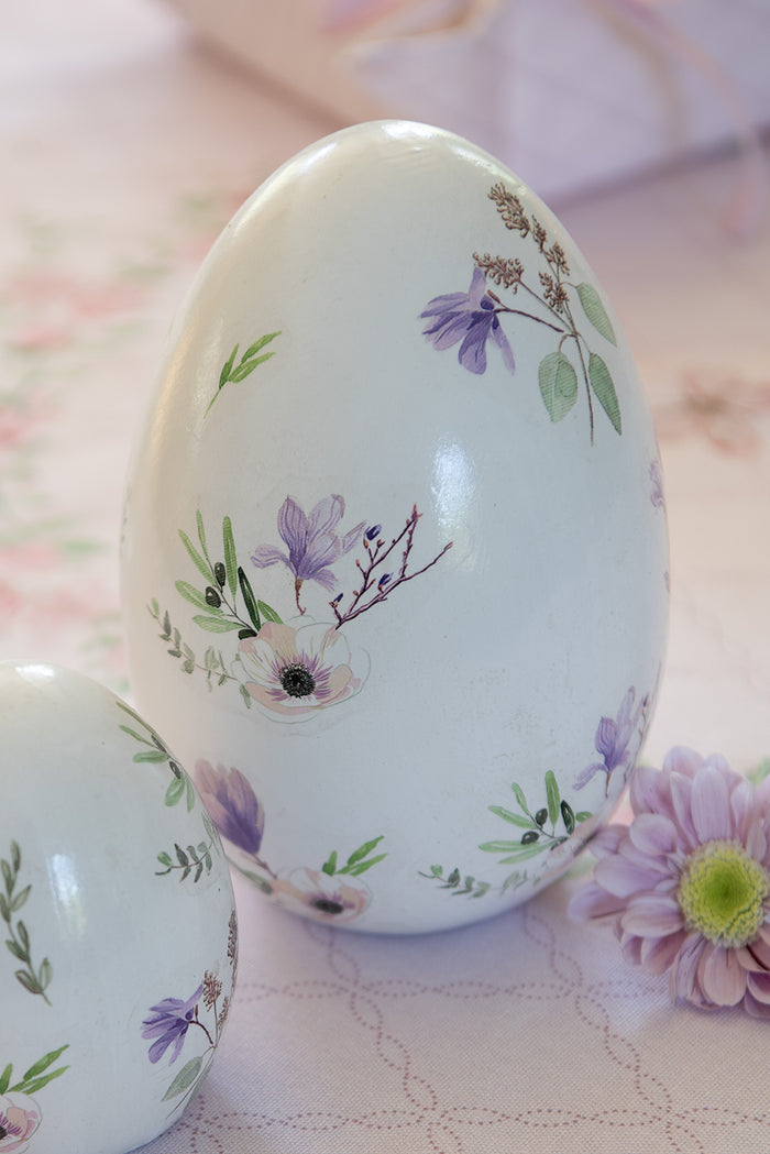 Clayre & Eef Decoratie Beeld Ei Ø 11x17 cm Wit Paars Terracotta