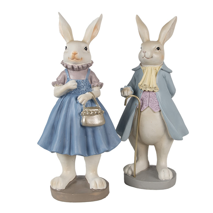 Clayre & Eef Beeld Konijn 12x10x27 cm Beige Blauw Polyresin