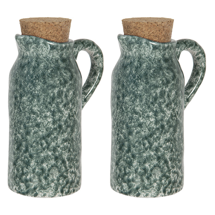 Clayre & Eef Olie en Azijnstel set van 2  8x6x14 cm Groen Keramiek