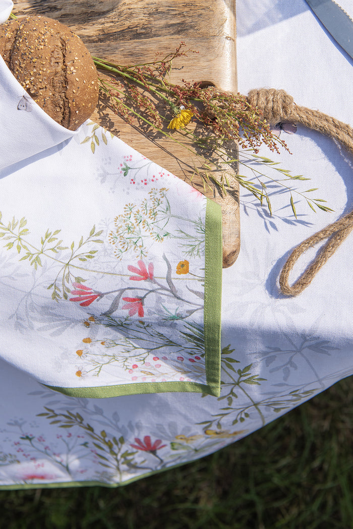 Clayre & Eef Tafelloper 50x140 cm Wit Katoen Bloemen