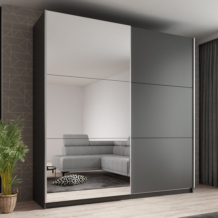 Meubella - Kledingkast Azrael - Grijs - 200 cm - Met spiegel