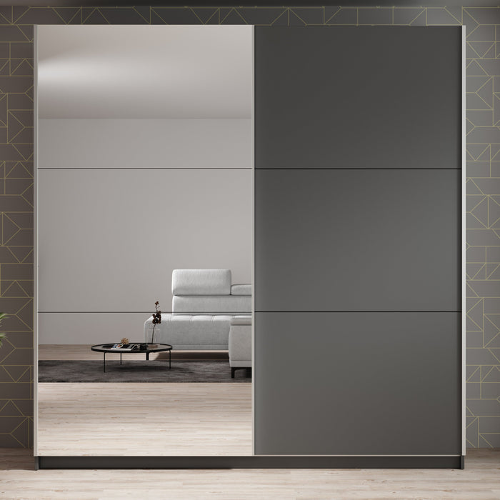 Meubella - Kledingkast Azrael - Grijs - 200 cm - Met spiegel