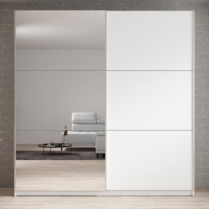 Meubella - Kledingkast Azrael - Wit - 200 cm - Met spiegel