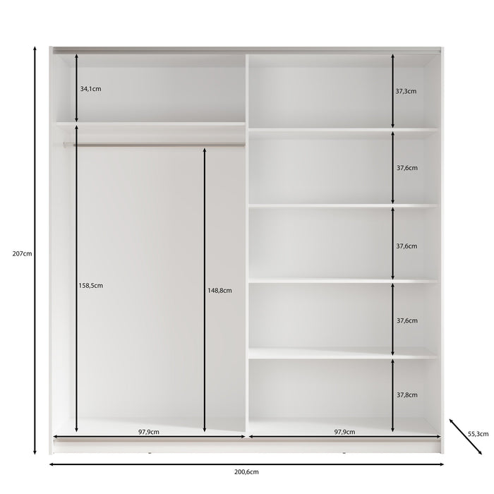 Meubella - Kledingkast Azrael - Wit - 200 cm - Met spiegel