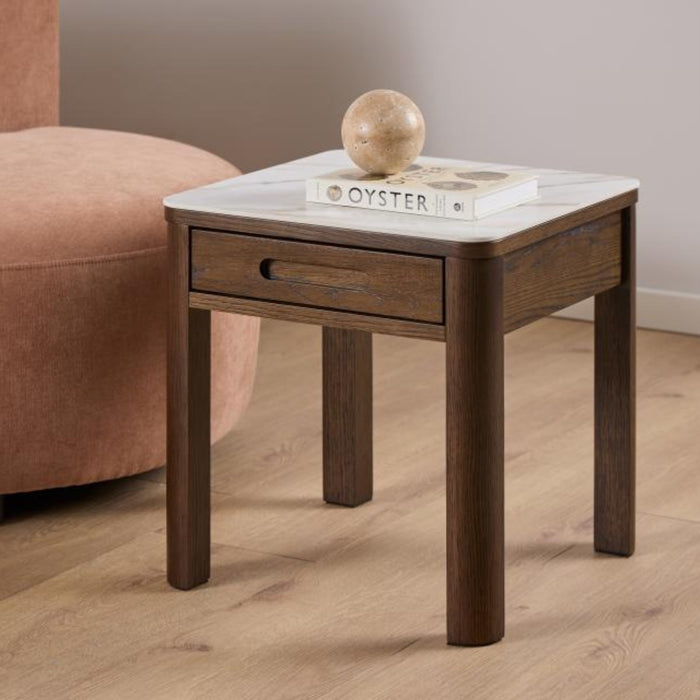 Giga Living - Bijzettafel Beige Keramiek - 45x45x45cm - Wilven