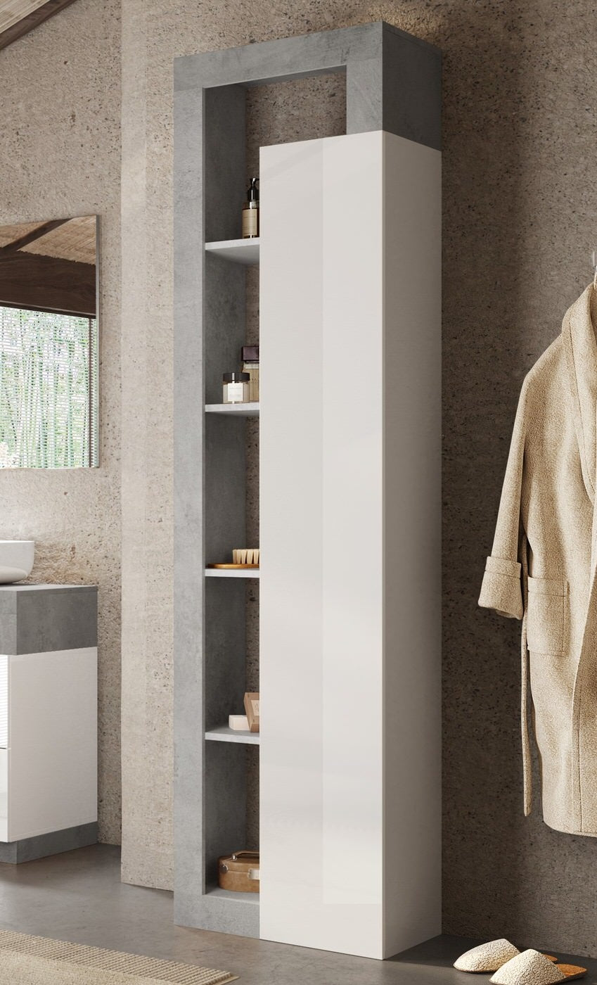 Benvenuto Design Hamburg HG Wit | Beton Badkamerkast 1-Deur 4-Planken
