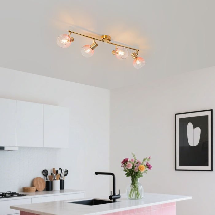 QAZQA Art Deco spot goud met roze glas 4-lichts - Vidro